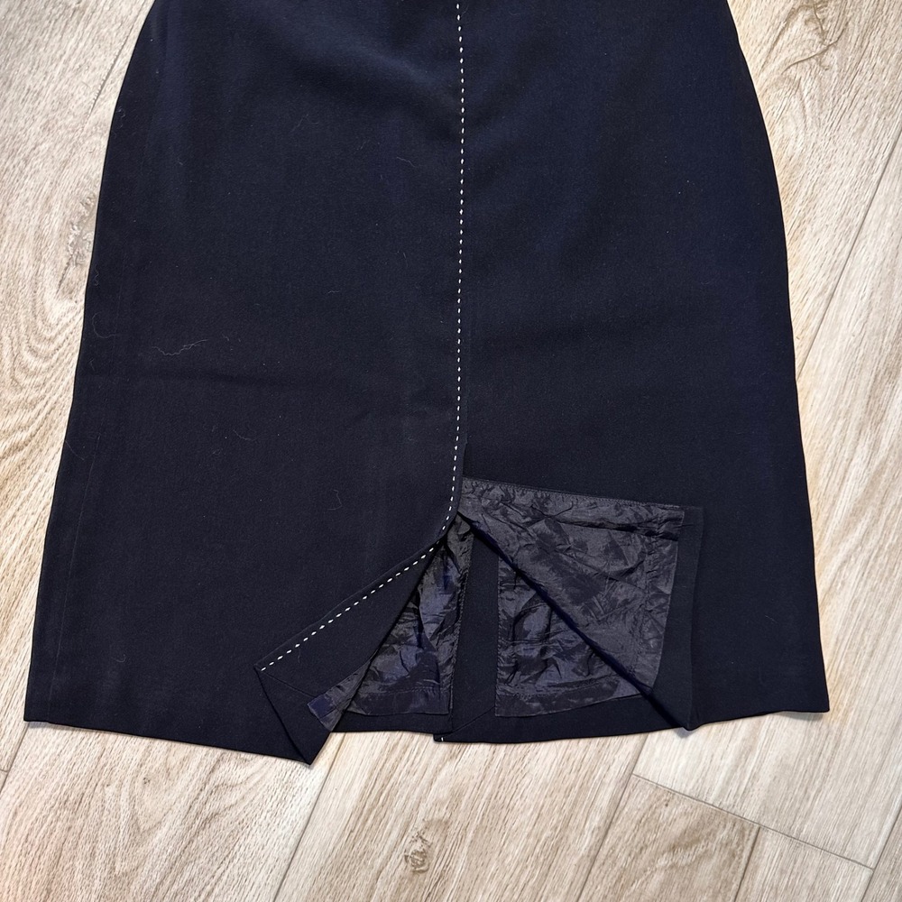 Amanda Smith Petite Black Pencil Skirt Front Back Slits Contrast Stitch Size 6P